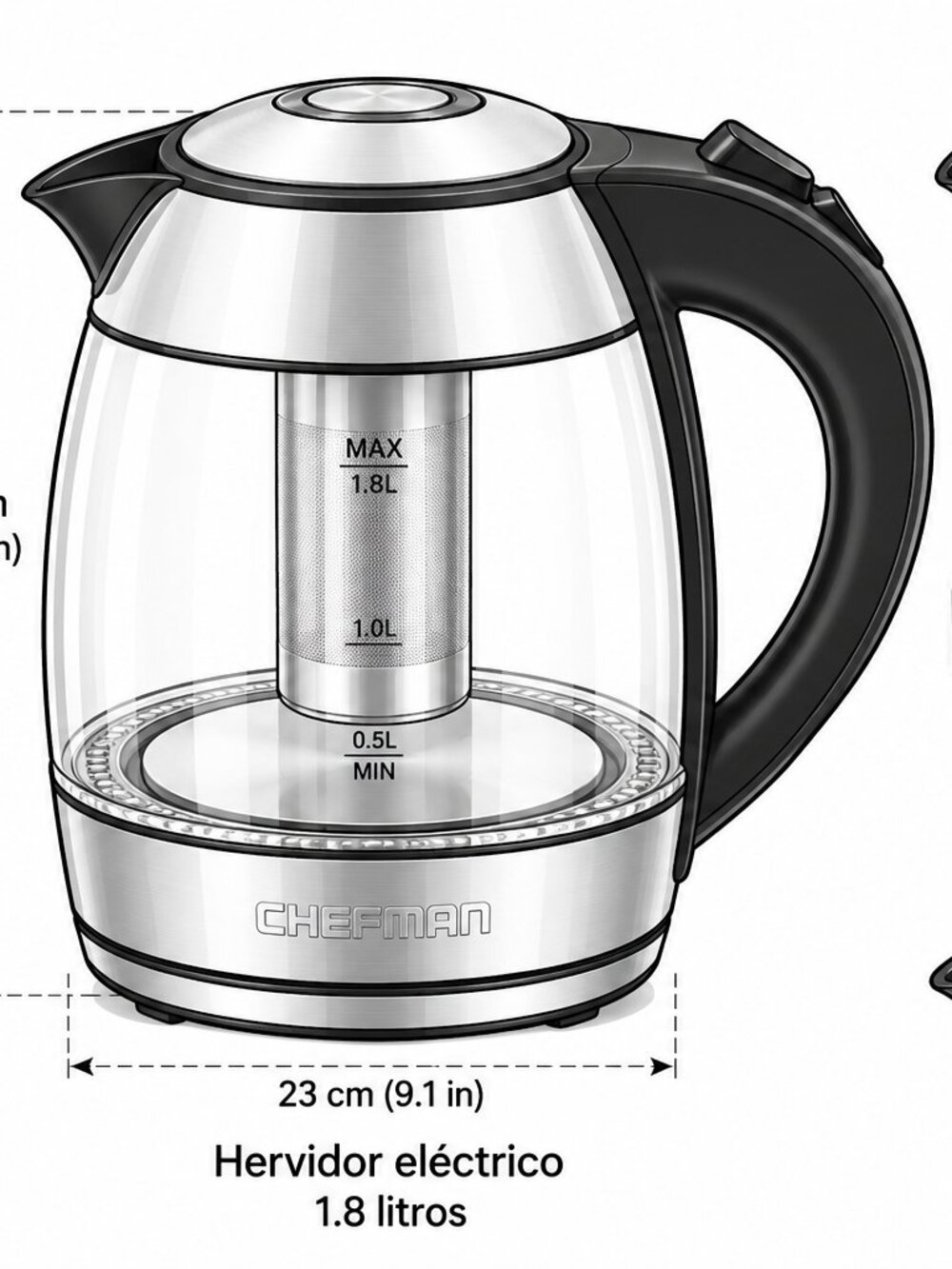 Hervidor eléctrico inalámbrico de vidrio Chefman de 1,8 L – Modelo RJ11-17-TI
